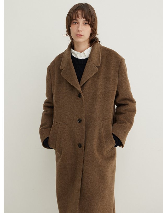 스텝어라운드 Merino Wool Oversized Long Single Coat_BROWN 착용컷