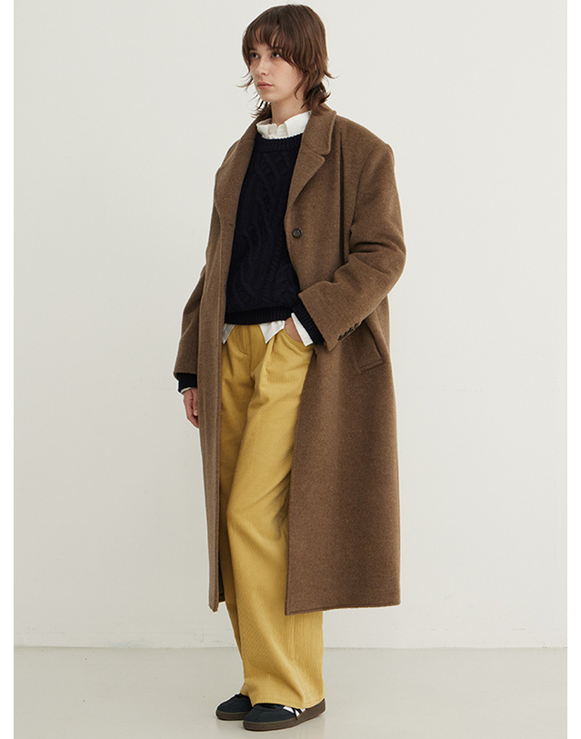 스텝어라운드 Merino Wool Oversized Long Single Coat_BROWN 착용컷