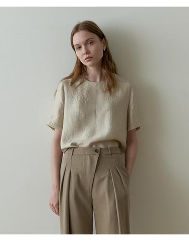 CRACK HALF SLEEVES BLOUSE_BEIGE