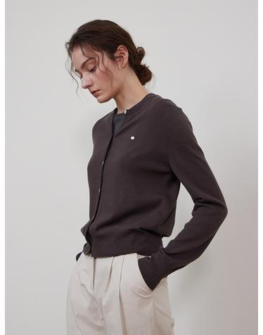 SOFT COTTON BASIC ROUND CARDIGAN_WARM CHARCOAL