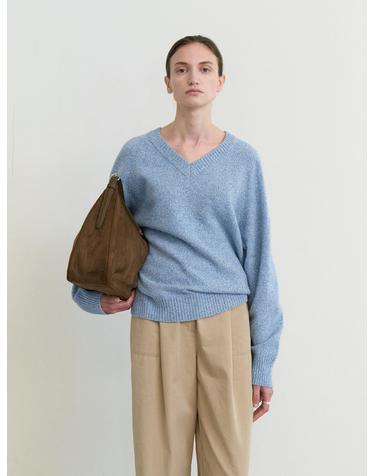 Cashmere reglan v neck knit_SOFT BLUE