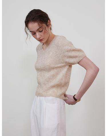 Alpaca V-neck half knit_BEIGE