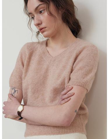 Alpaca V-neck half knit_PINK