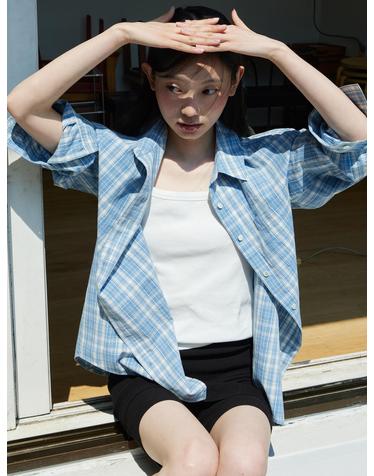 Soft cotton washing check shirts_BLUE