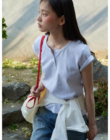 Henley Short Sleeve T-Shirt_LIGHT GREY