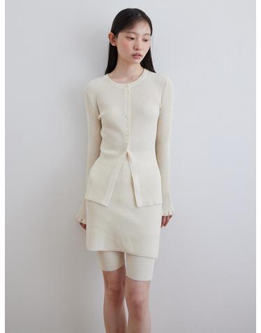 Ruffle sleeve cardigan_IVORY