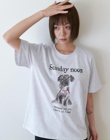 Sunday noon print T-shirts_LIGHT GREY