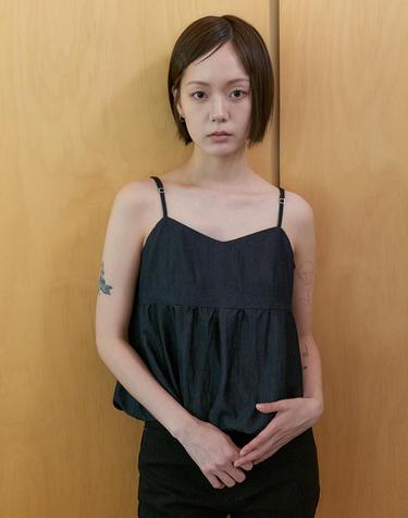 Draping bustier top_BLACK DENIM