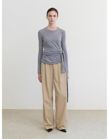 Cotton wide relaxed pants_BEIGE