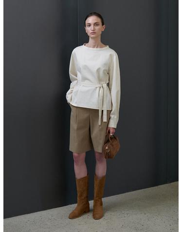 Front tuck bermuda cotton pants_BROWN