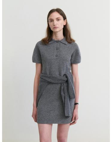 Cashmere collar mid one-piece_GREY