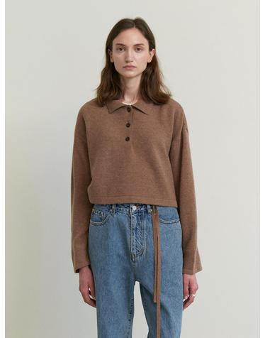 Cashmere crop collar knit_CINAMMON