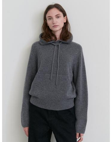 Cashmere wholegarment hoody pullover_M/GREY