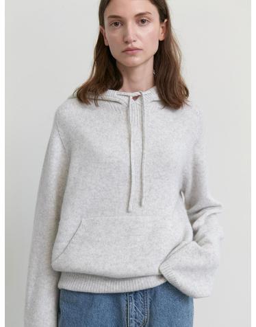 Cashmere wholegarment hoody pullover_LIGHT GREY