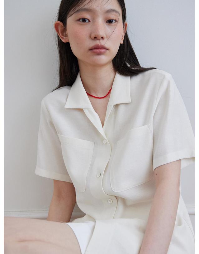 스텝어라운드 Hourglass line lapel shirt_IVORY 아이보리 착용컷