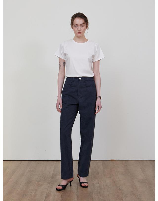 스텝어라운드 Pigment washing panel pants_DENIM 핑크 착용컷