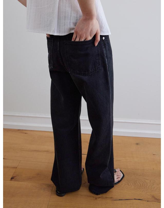 스텝어라운드 Kintra straight washing denim_BLACK 블랙 착용컷