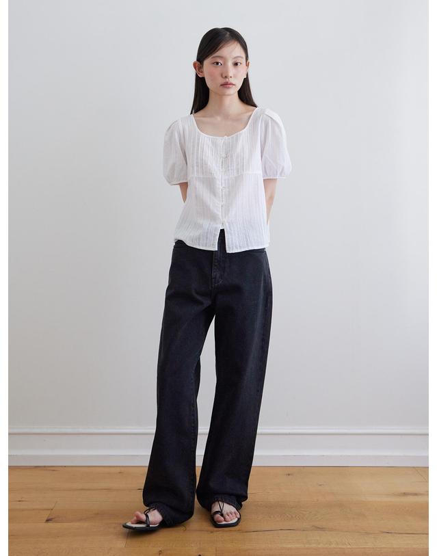 스텝어라운드 Kintra straight washing denim_BLACK 블랙 착용컷