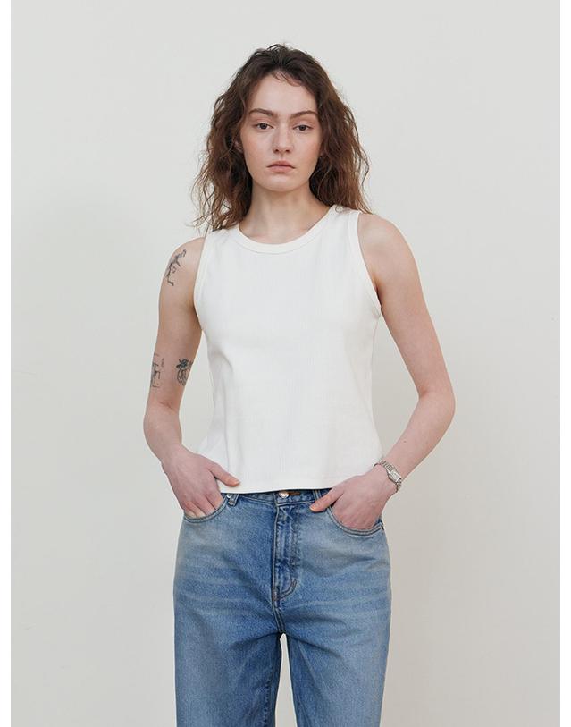 스텝어라운드 Span rib sleeveless_WHITE 화이트 착용컷