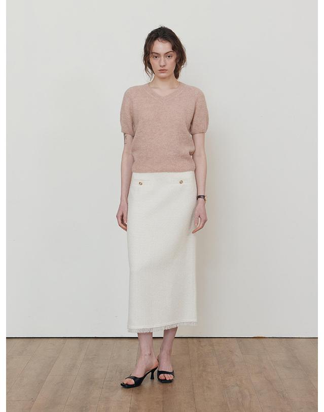 스텝어라운드 Alpaca V-neck half knit_PINK 피치 착용컷