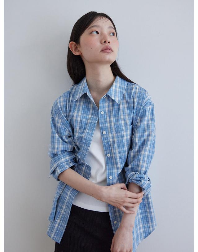 스텝어라운드 Soft cotton washing check shirts_BLUE 블루 착용컷