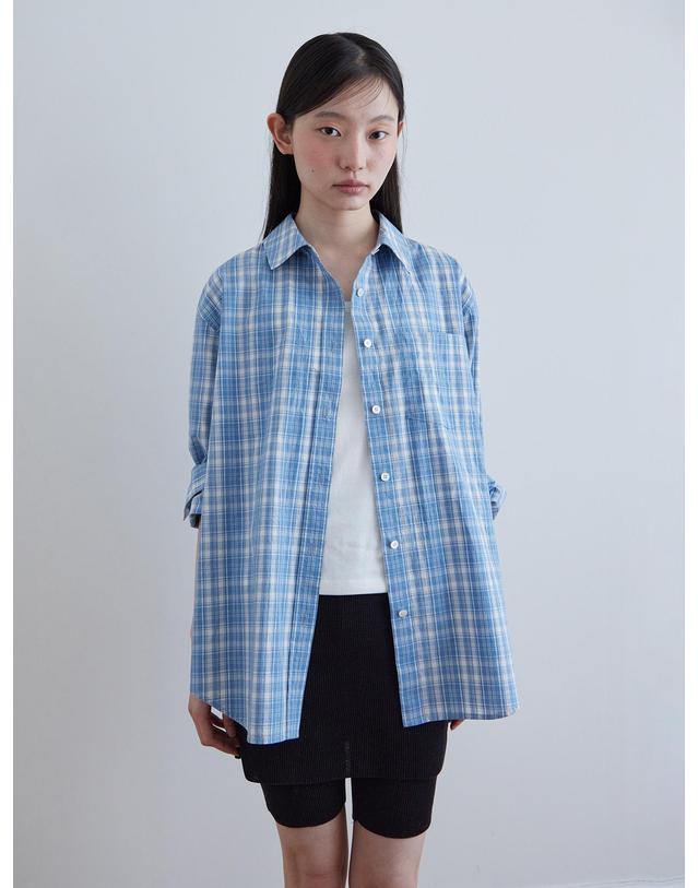 스텝어라운드 Soft cotton washing check shirts_BLUE 블루 착용컷