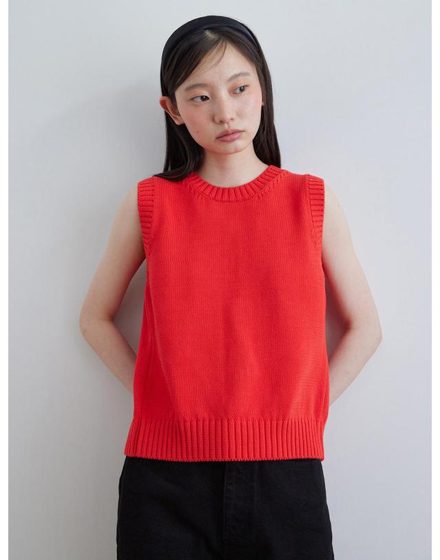 스텝어라운드 Reversible sleeveless cardigan_RED 레드 착용컷
