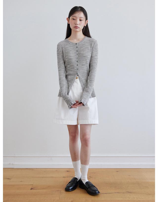 스텝어라운드 Ruffle sleeve cardigan_GREY 그레이 착용컷