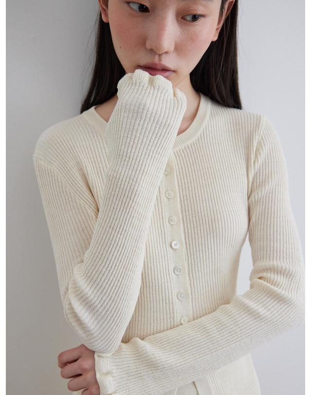 스텝어라운드 Ruffle sleeve cardigan_IVORY 아이보리 착용컷
