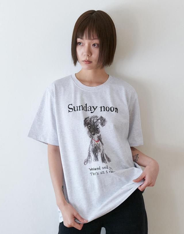 스텝어라운드 Sunday noon print T-shirts_LIGHT GREY 실버 착용컷