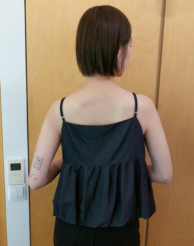 스텝어라운드 Draping bustier top_BLACK DENIM 블랙 착용컷