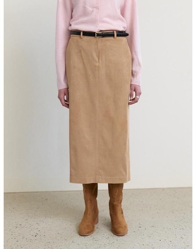 스텝어라운드 Suede H-line skirt_BEIGE 브라운 착용컷