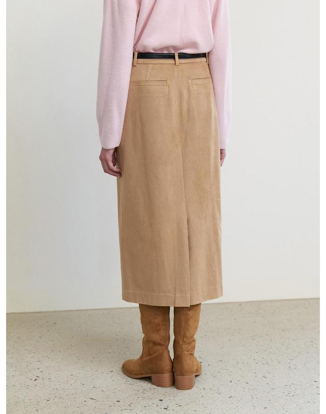 스텝어라운드 Suede H-line skirt_BEIGE 브라운 착용컷