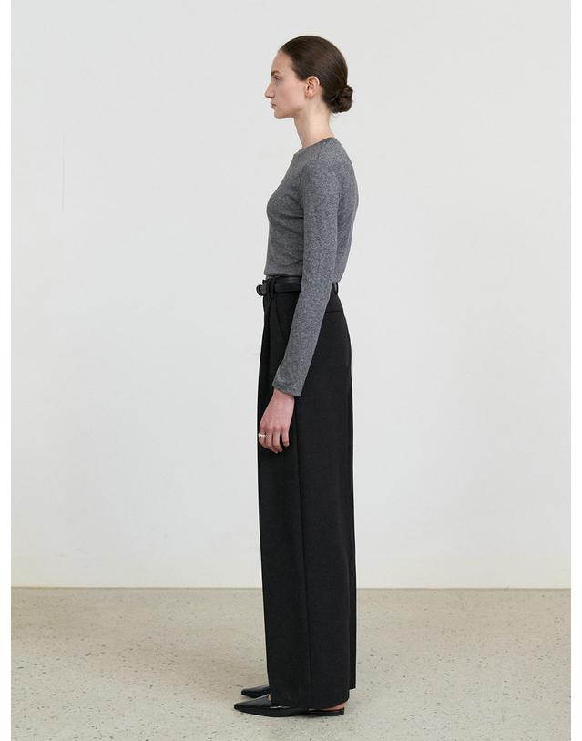 스텝어라운드 Front tuck wide slacks_BLACK 블랙 착용컷