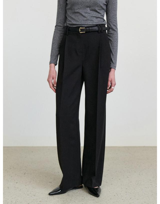 스텝어라운드 Front tuck wide slacks_BLACK 블랙 착용컷