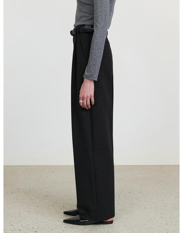 스텝어라운드 Front tuck wide slacks_BLACK 블랙 착용컷