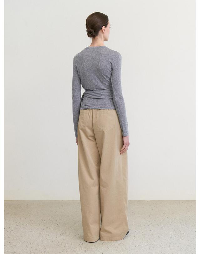스텝어라운드 Cotton wide relaxed pants_BEIGE 크림 착용컷