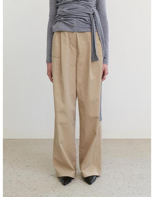스텝어라운드 Cotton wide relaxed pants_BEIGE 크림 착용컷