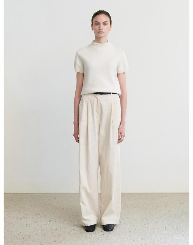 스텝어라운드 Cotton wide relaxed pants_IVORY 아이보리 착용컷