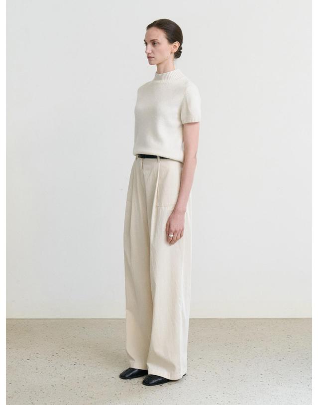스텝어라운드 Cotton wide relaxed pants_IVORY 아이보리 착용컷