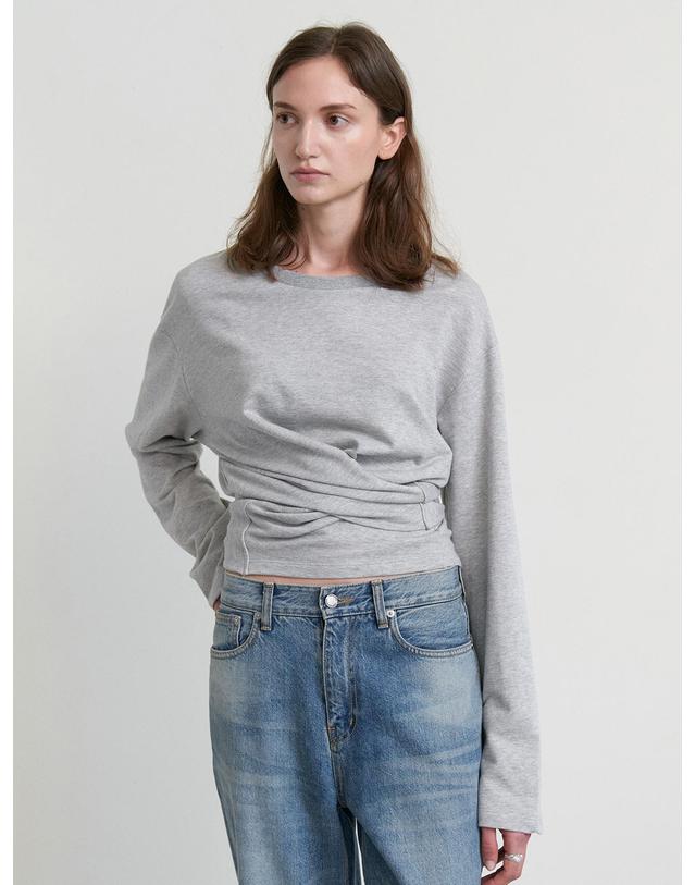 스텝어라운드 Loose fit wrap long sleeve t-shirts_M/GREY 그레이 착용컷