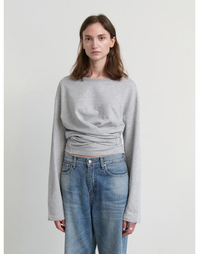 스텝어라운드 Loose fit wrap long sleeve t-shirts_M/GREY 그레이 착용컷