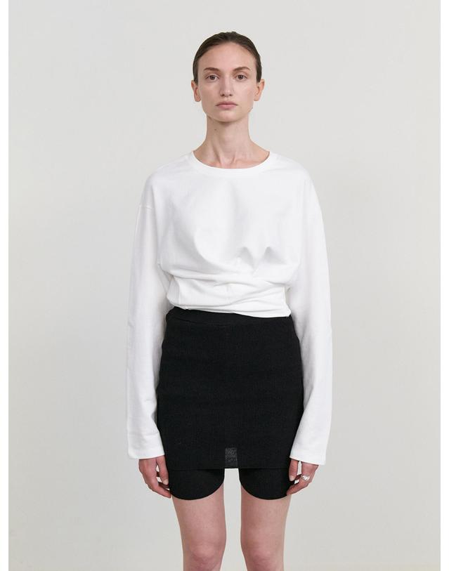 스텝어라운드 Loose fit wrap long sleeve t-shirts_OFF WHITE 화이트 착용컷