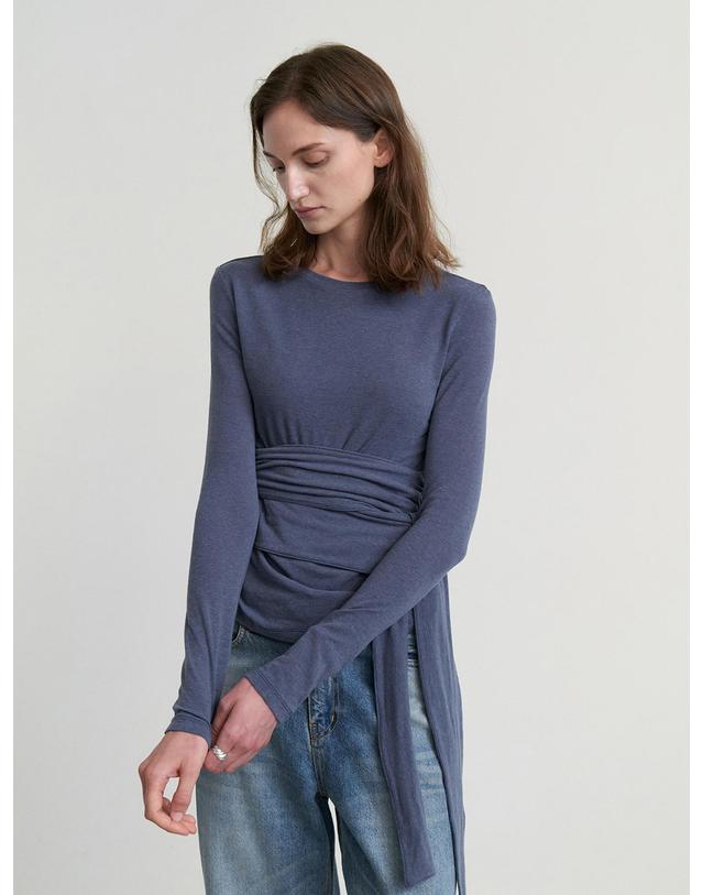 스텝어라운드 Waist wrap round wool t-shirts_M/BLUE 네이비 착용컷