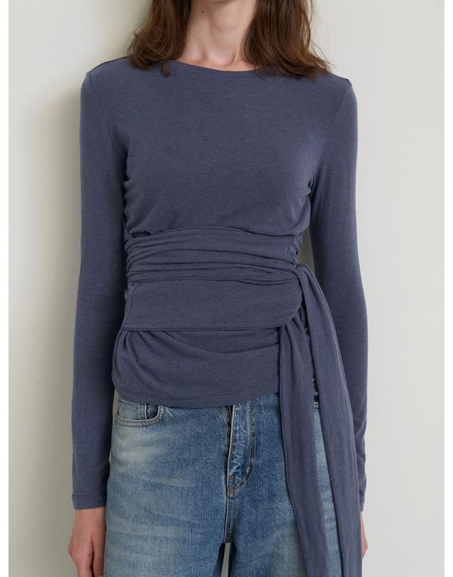 스텝어라운드 Waist wrap round wool t-shirts_M/BLUE 네이비 착용컷
