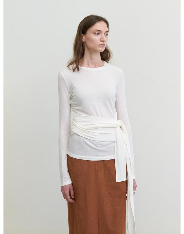 스텝어라운드 Waist wrap round wool t-shirts_IVORY 화이트 착용컷
