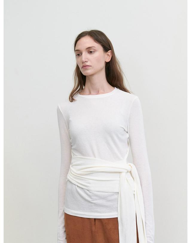 스텝어라운드 Waist wrap round wool t-shirts_IVORY 화이트 착용컷