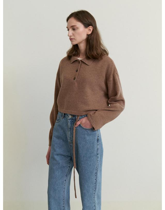 스텝어라운드 Cashmere crop collar knit_CINAMMON 브라운 착용컷