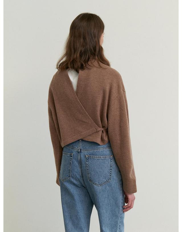 스텝어라운드 Cashmere crop collar knit_CINAMMON 브라운 착용컷