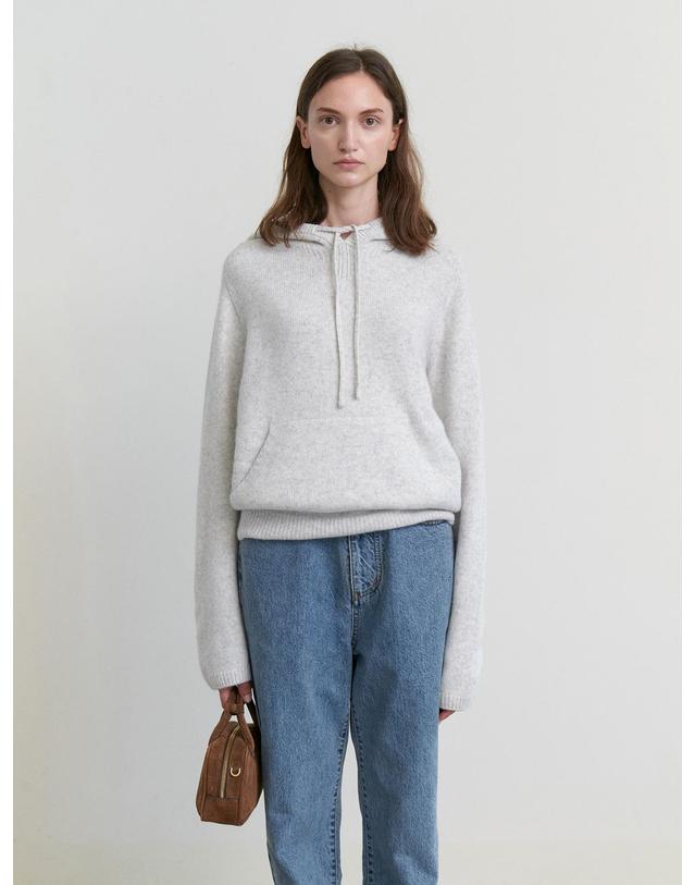 스텝어라운드 Cashmere wholegarment hoody pullover_LIGHT GREY 실버 착용컷